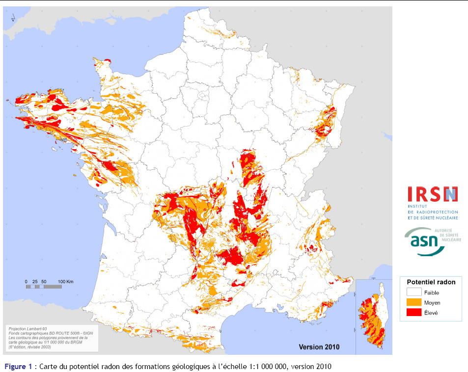 carte du potentiel radon des formations géologiques
